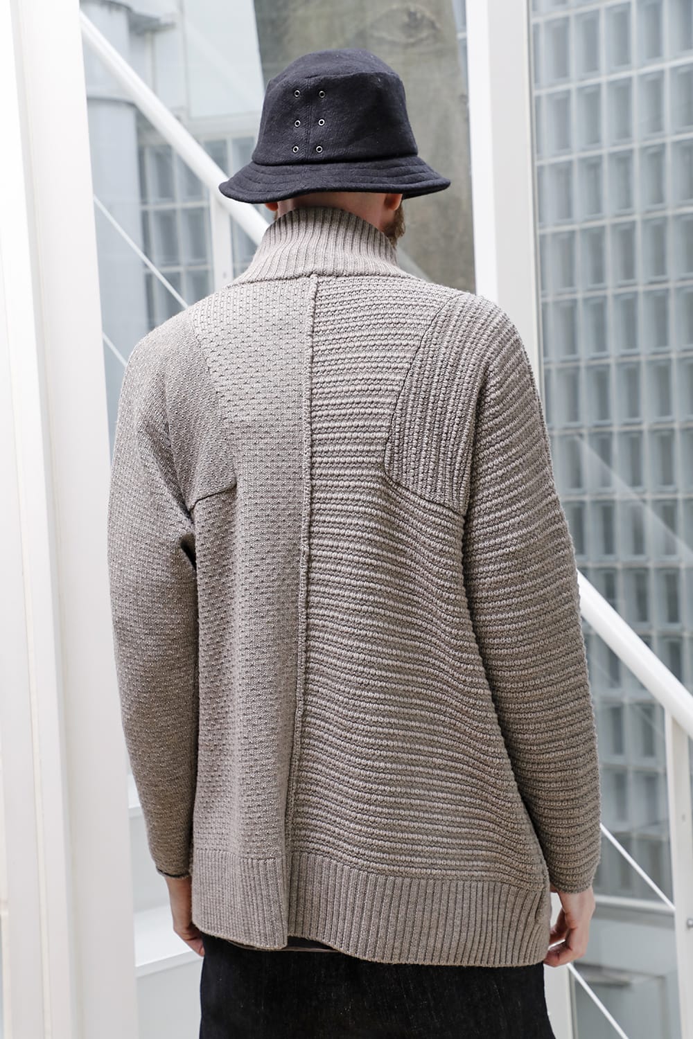 High neck knit merino wool Melange Gray