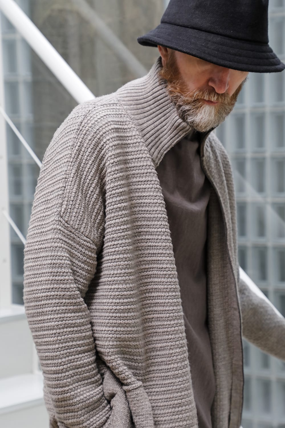 High neck knit merino wool Melange Gray