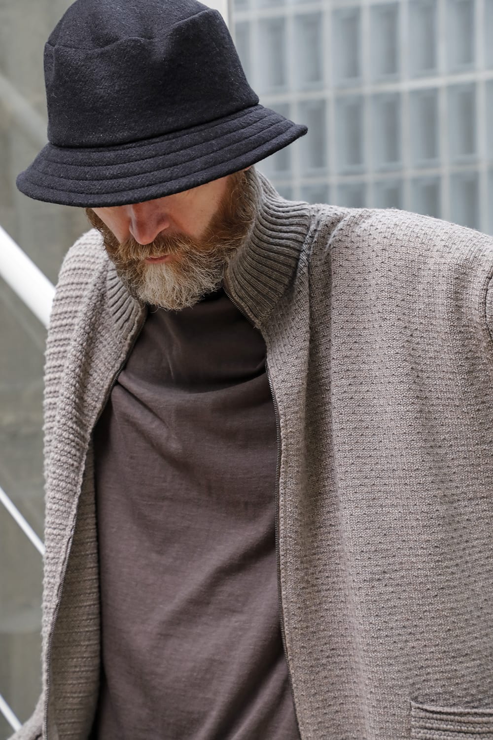 High neck knit merino wool Melange Gray