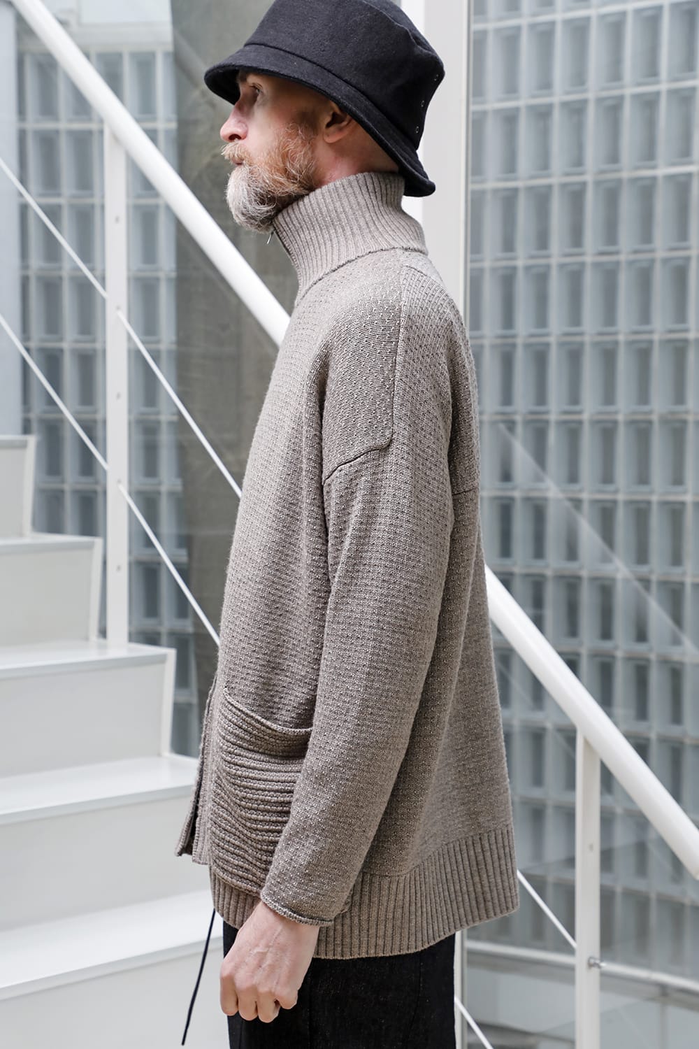 High neck knit merino wool Melange Gray