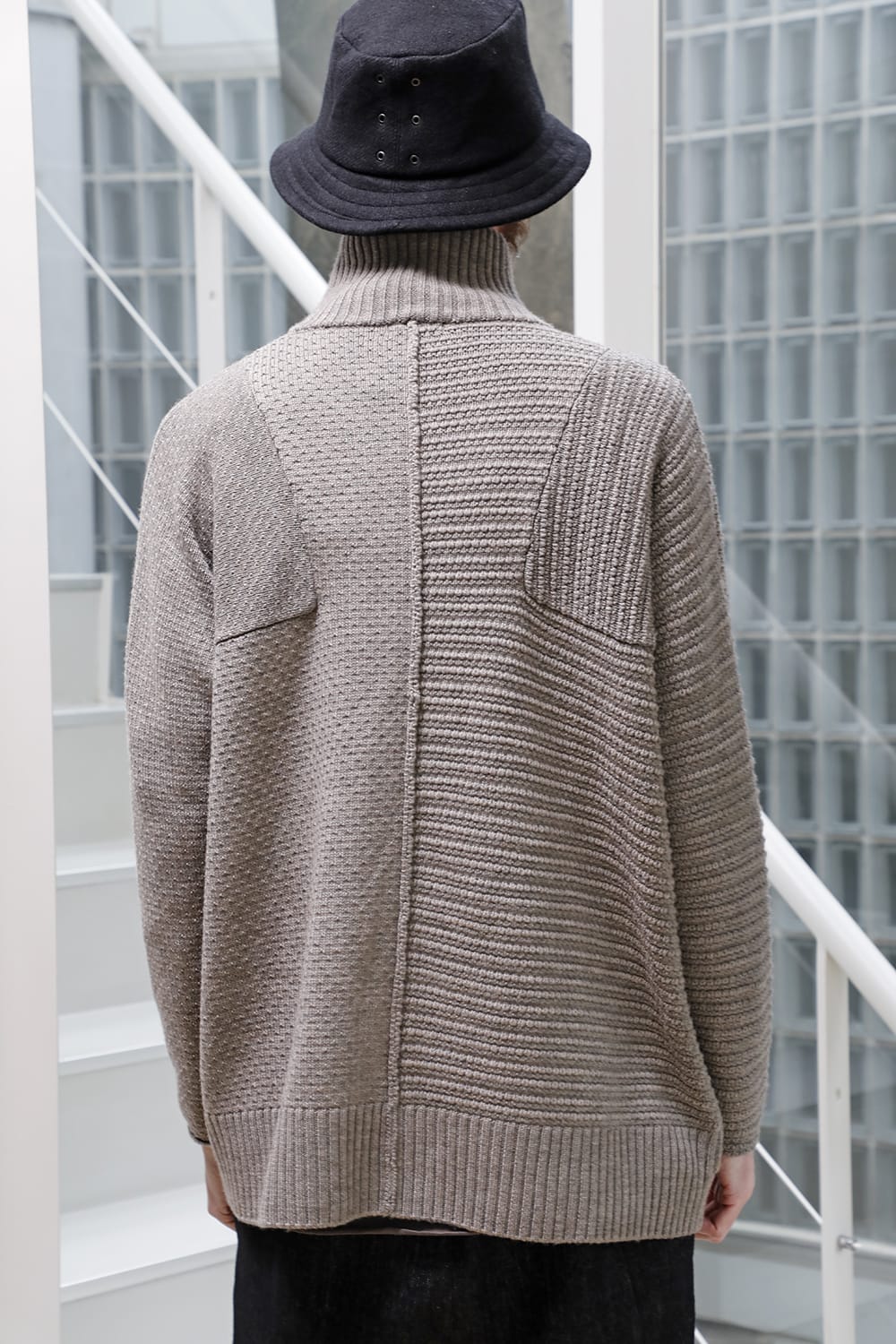 High neck knit merino wool Melange Gray