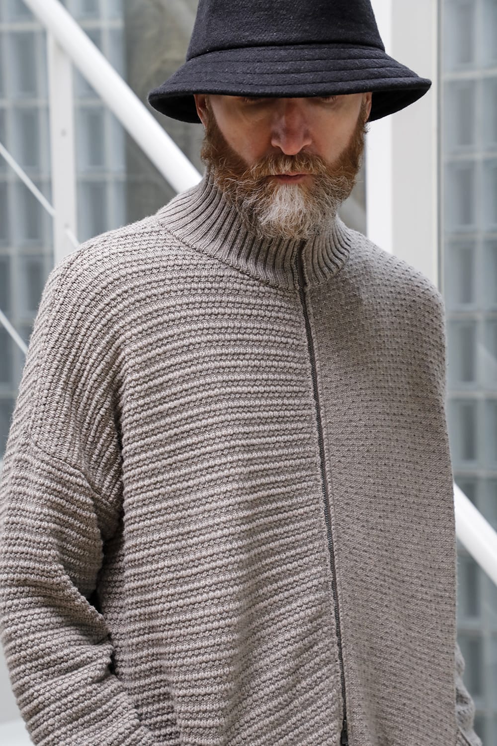 High neck knit merino wool Melange Gray