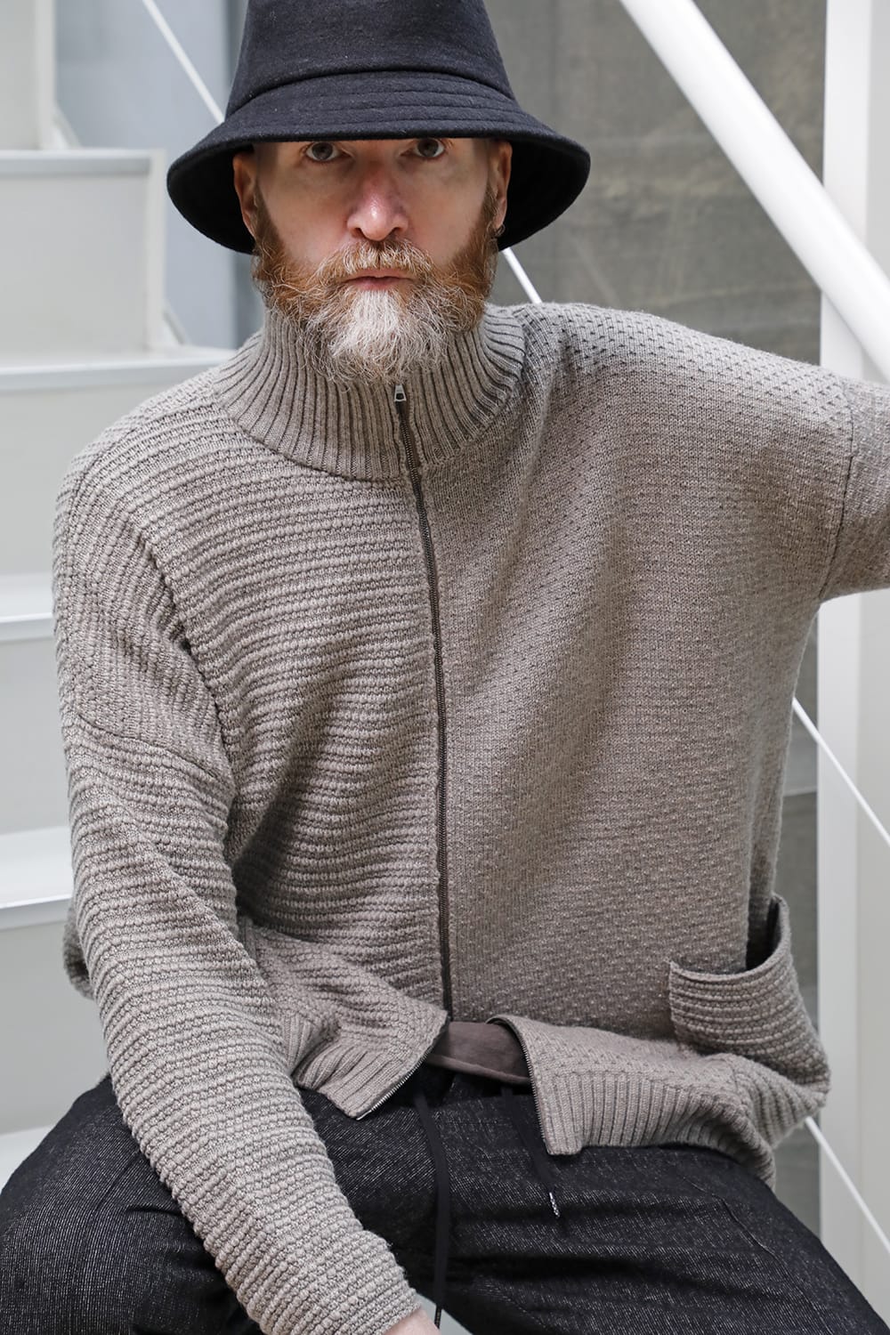 High neck knit merino wool Melange Gray