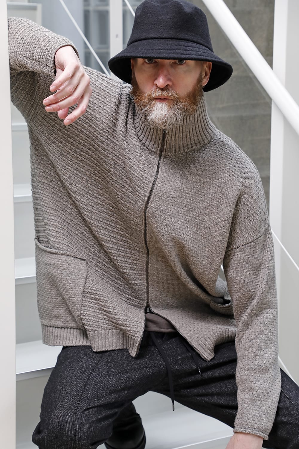 High neck knit merino wool Melange Gray