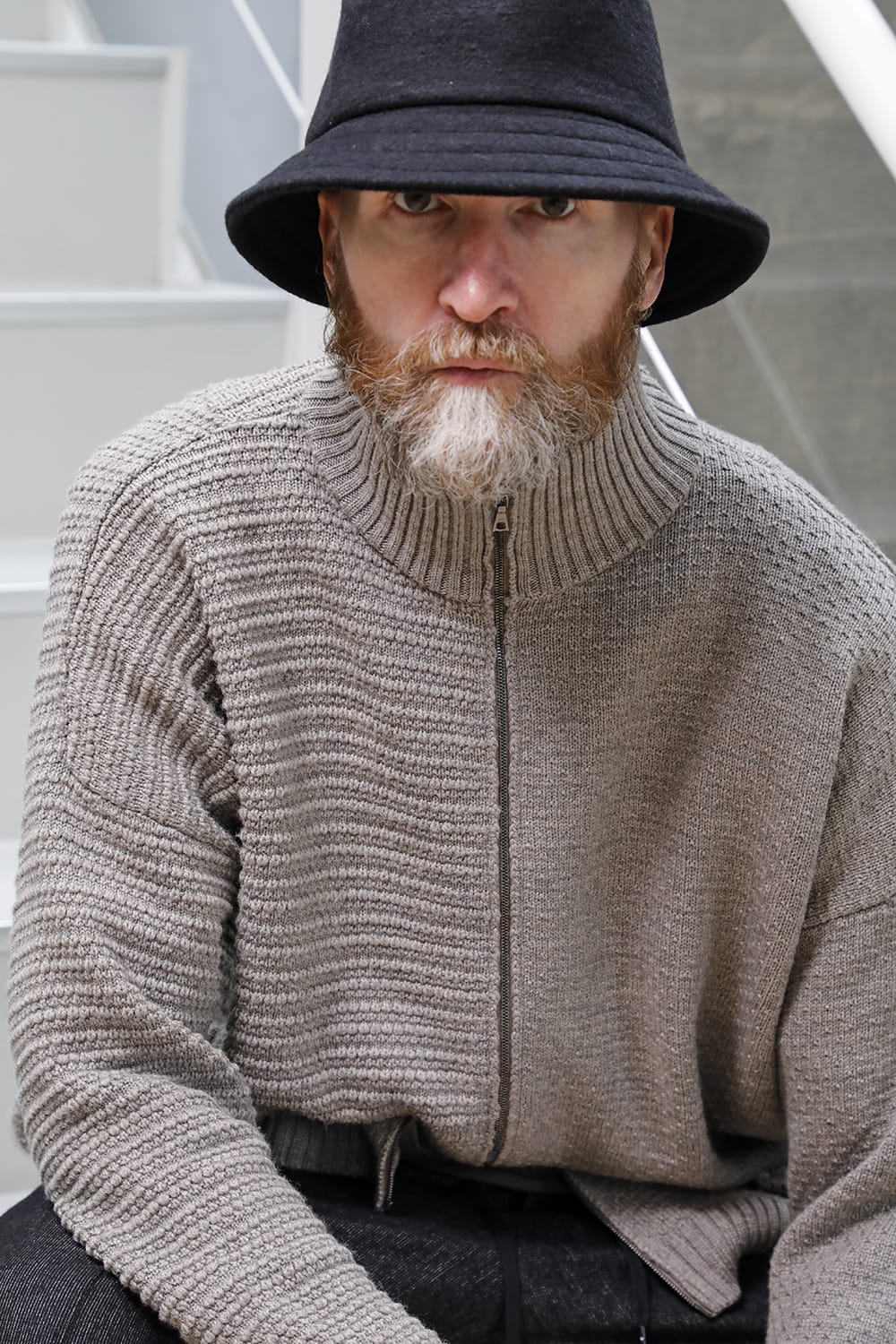 High neck knit merino wool Melange Gray