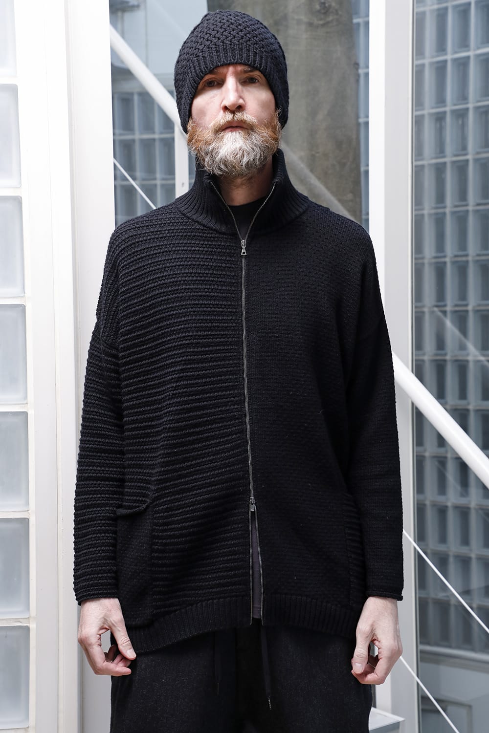 High neck knit merino wool Black