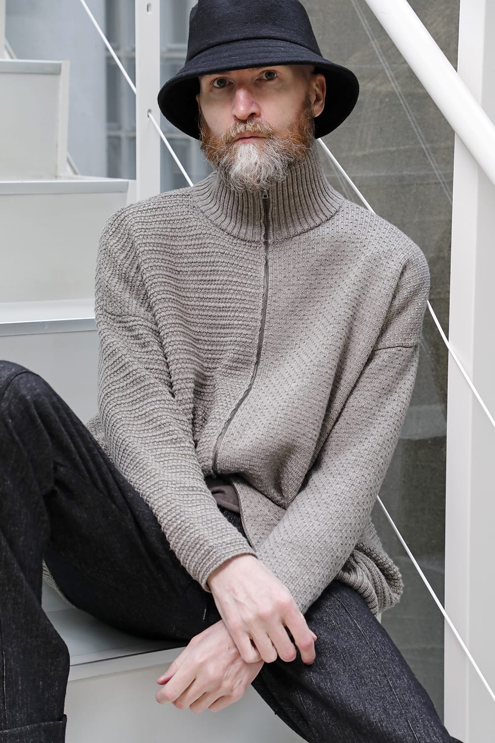 High neck knit merino wool Melange Gray