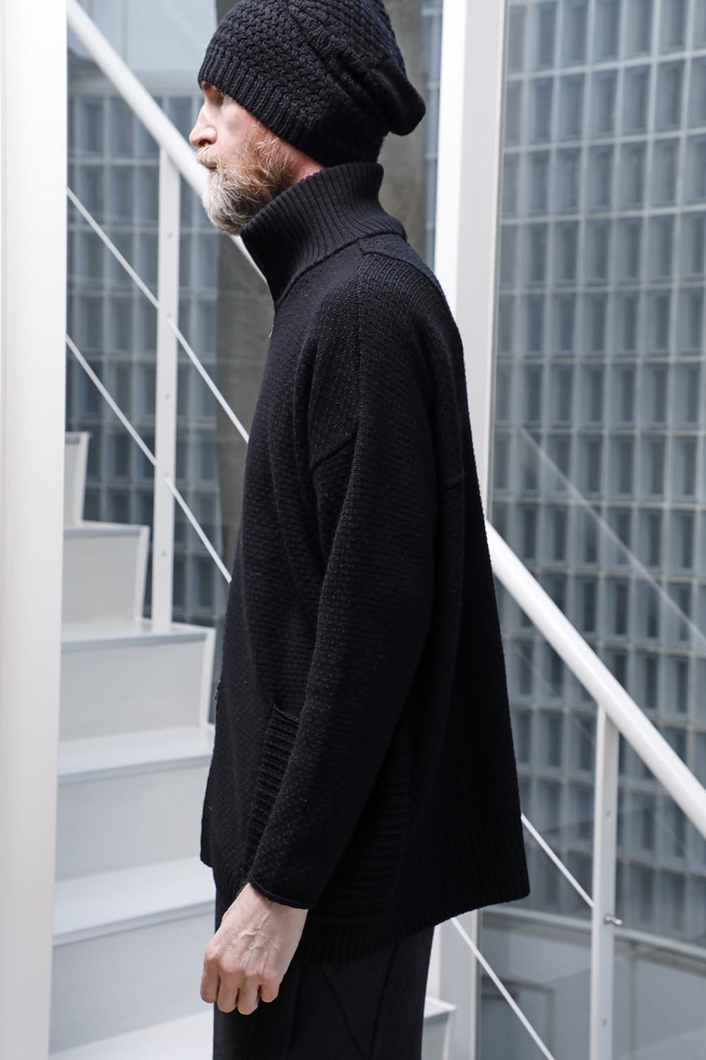 High neck knit merino wool Black