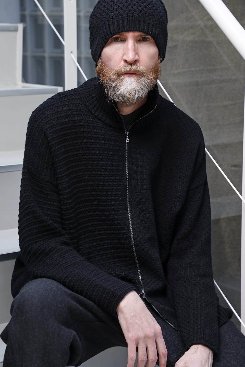 High neck knit merino wool Black