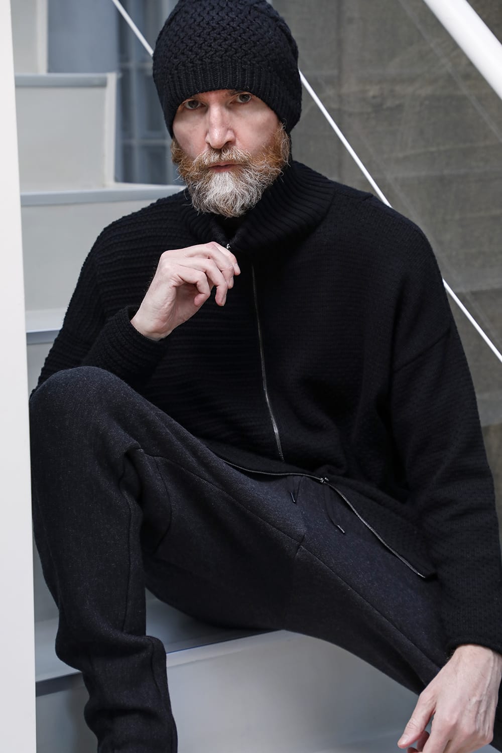 High neck knit merino wool Black