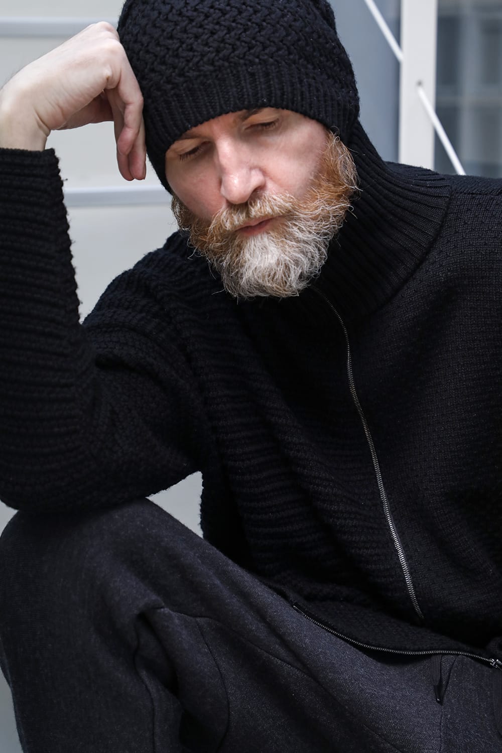 High neck knit merino wool Black