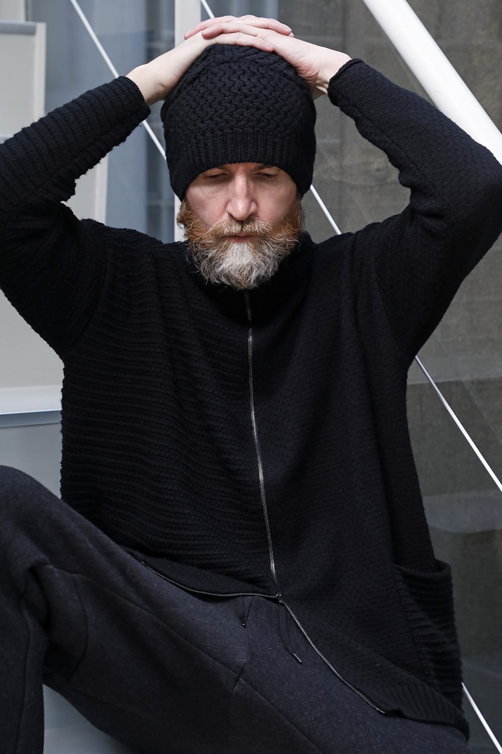 High neck knit merino wool Black