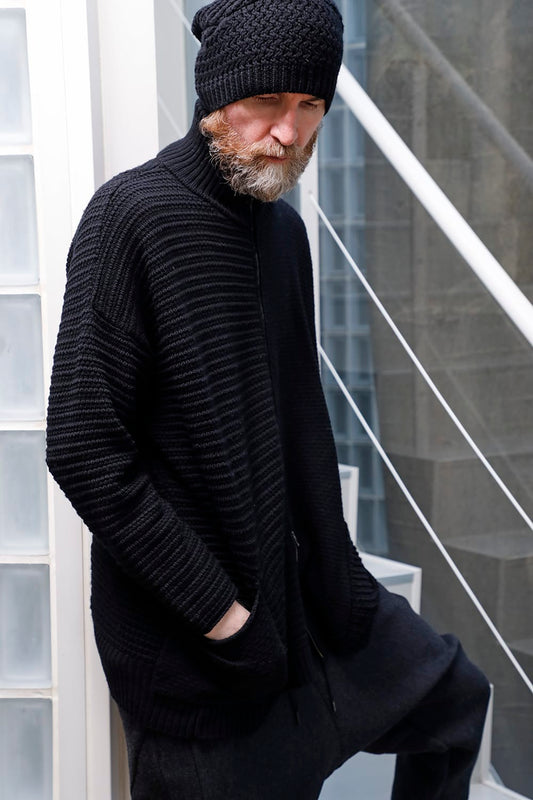 High neck knit merino wool Black