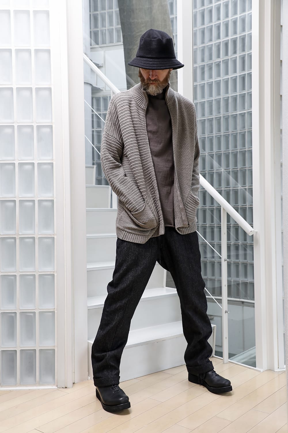 High neck knit merino wool Melange Gray