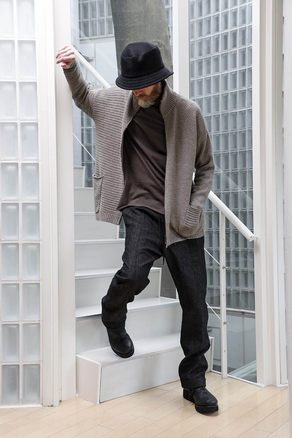 High neck knit merino wool Melange Gray