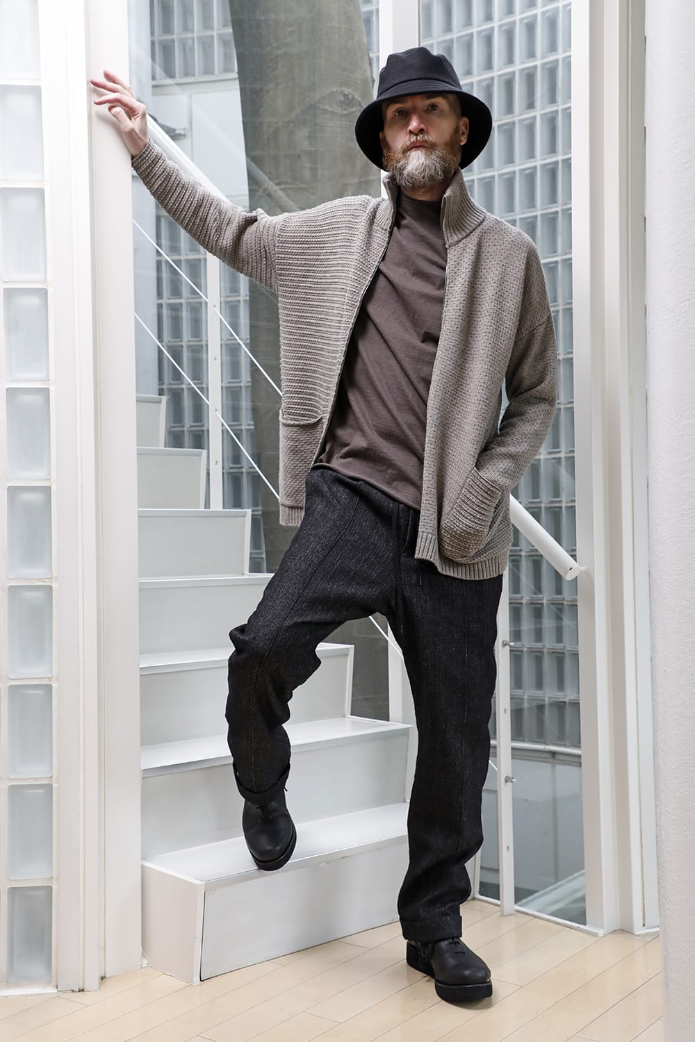 High neck knit merino wool Melange Gray