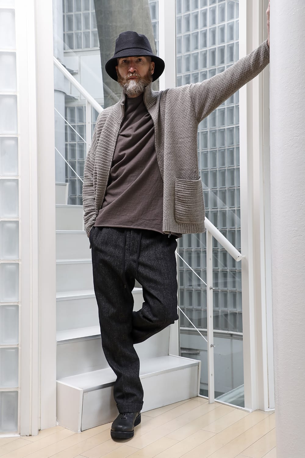 High neck knit merino wool Melange Gray