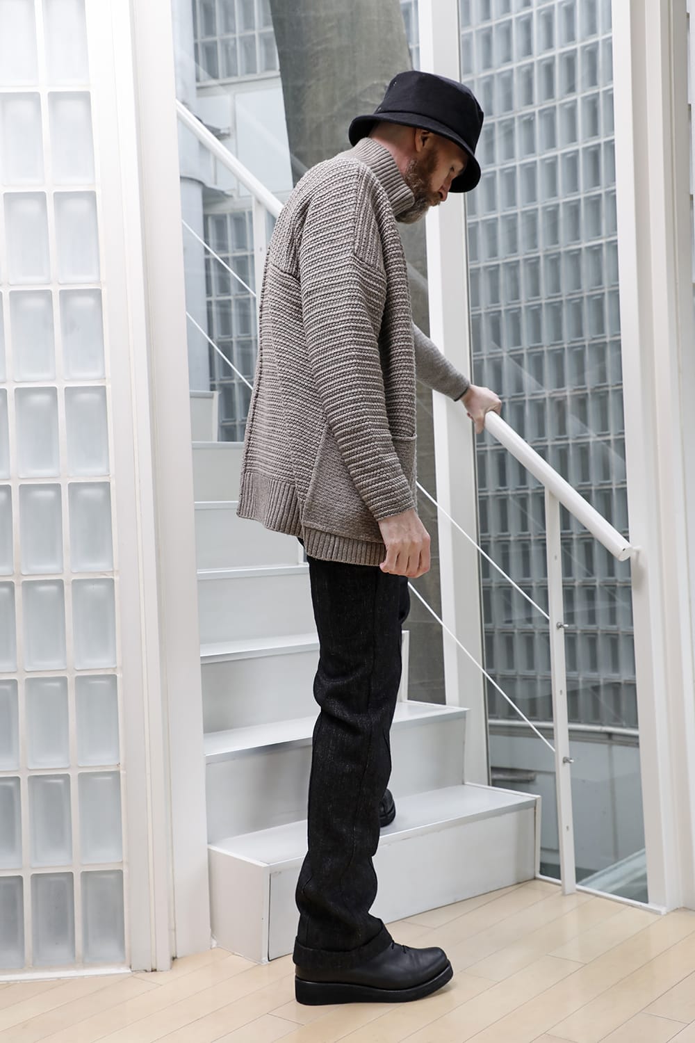 High neck knit merino wool Melange Gray