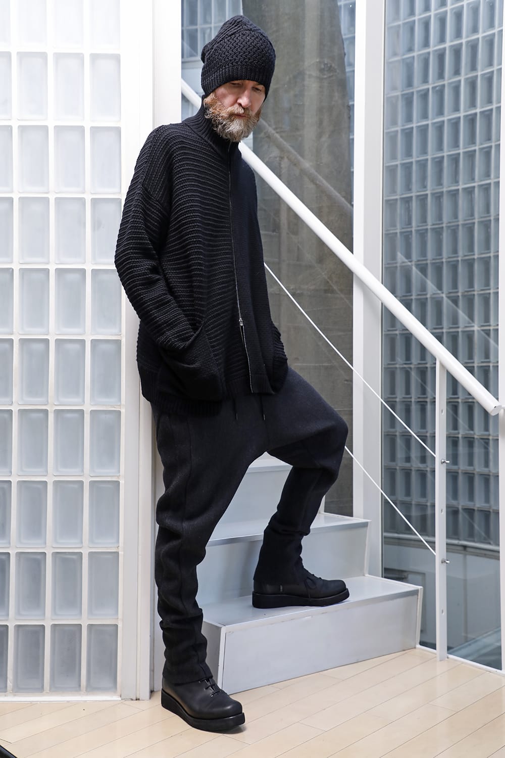 High neck knit merino wool Black