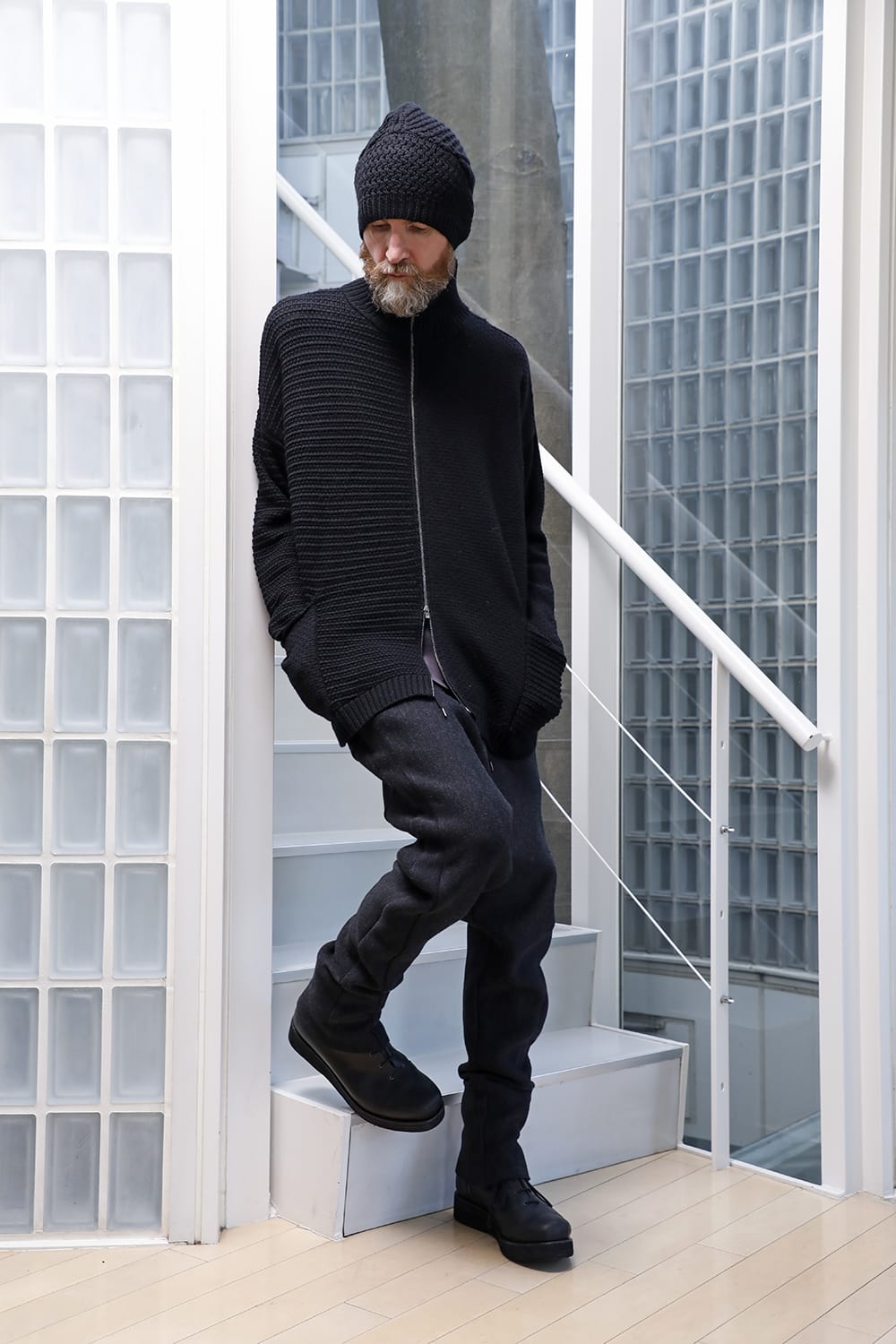 High neck knit merino wool Black