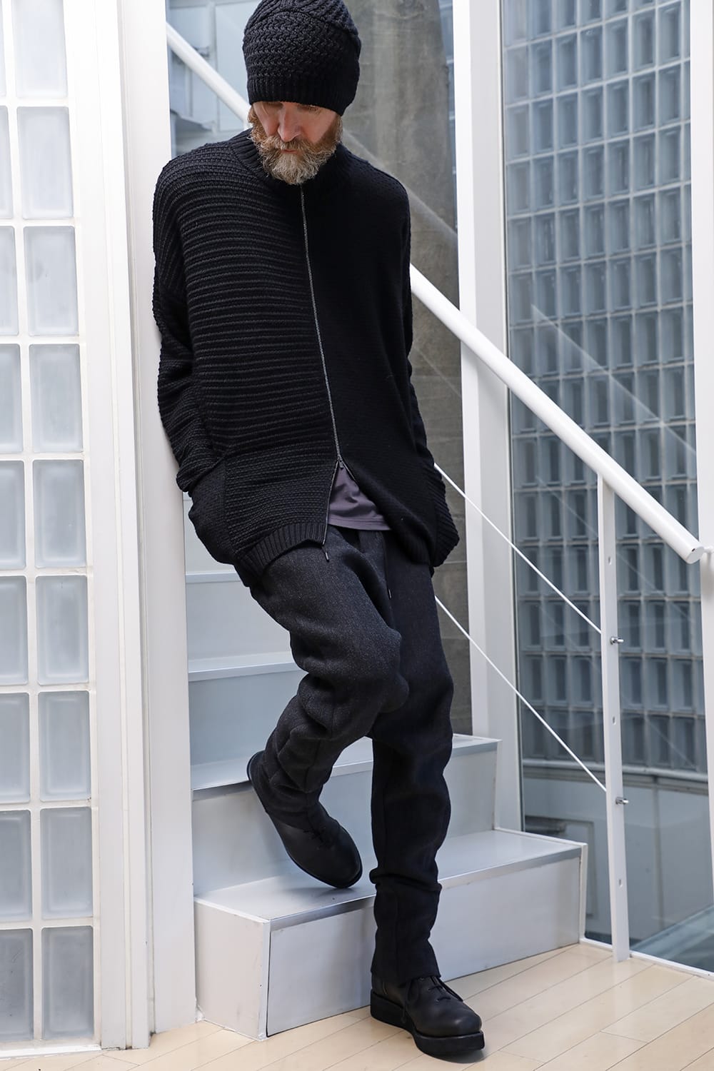 High neck knit merino wool Black