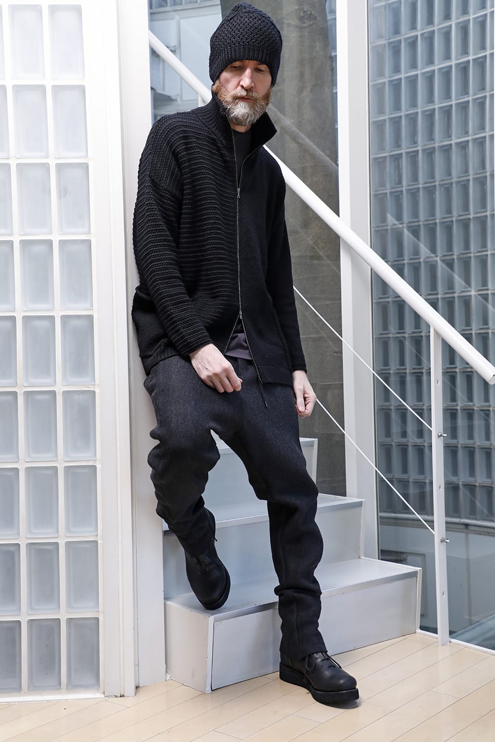 High neck knit merino wool Black