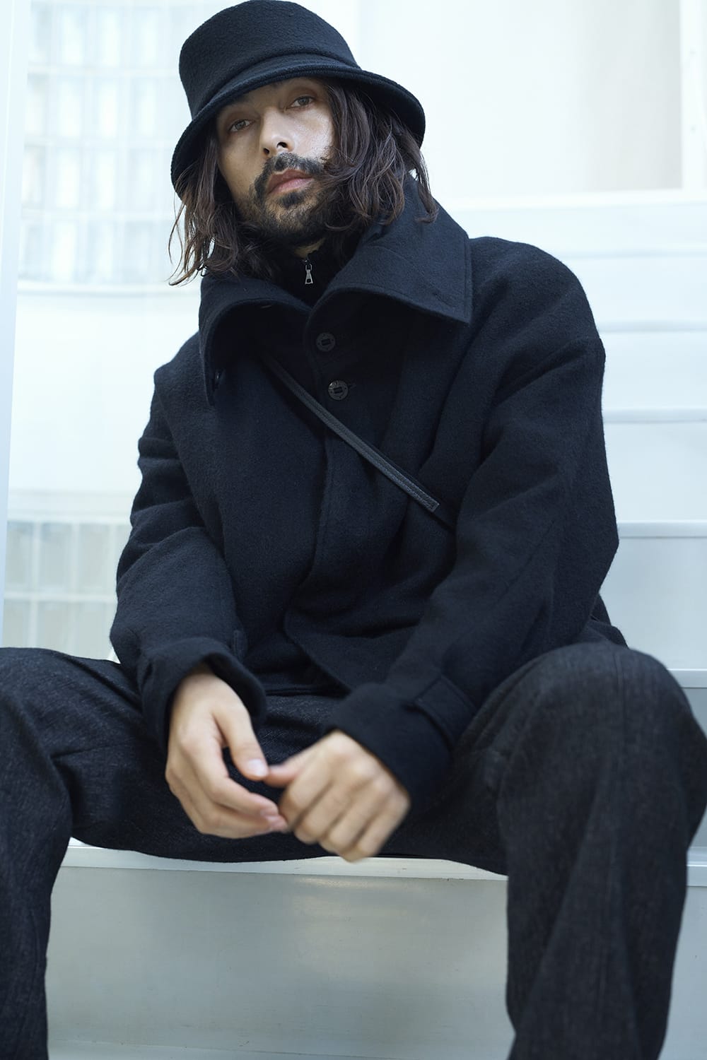 High neck knit merino wool Black