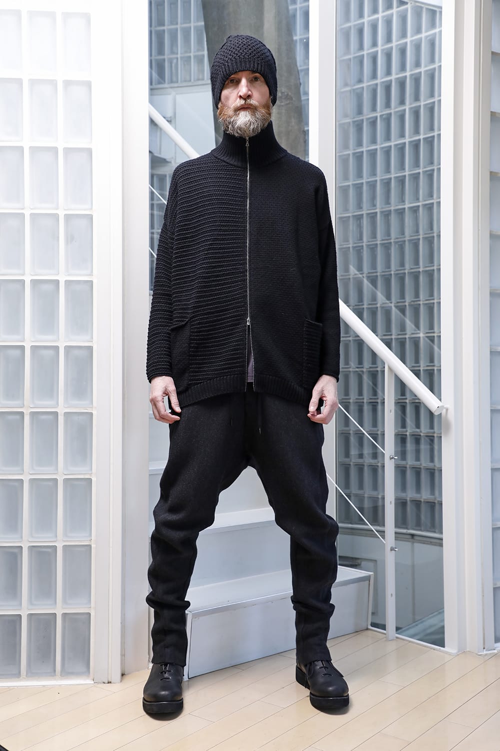 High neck knit merino wool Black