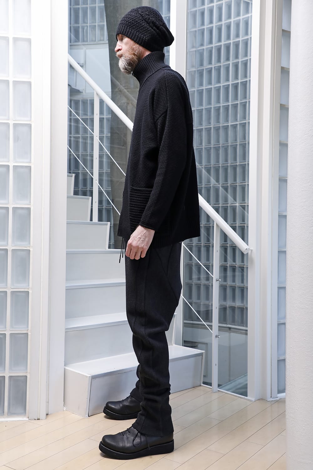 High neck knit merino wool Black