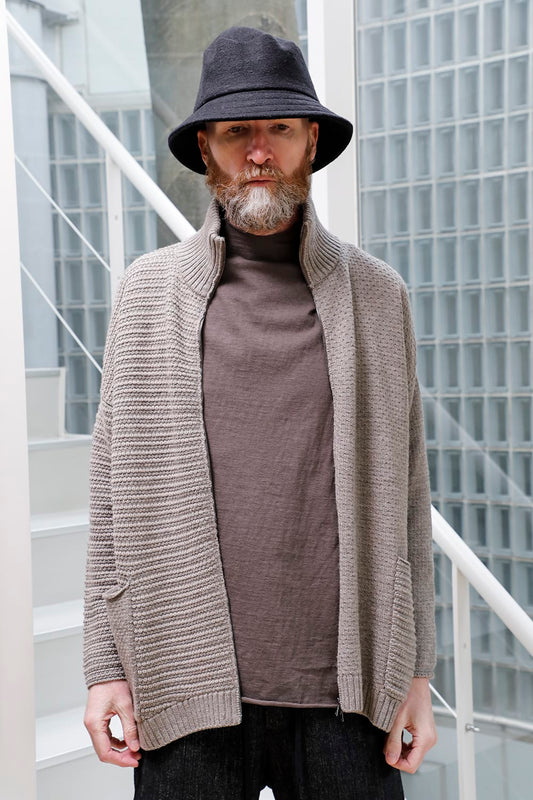 High neck knit merino wool Melange Gray