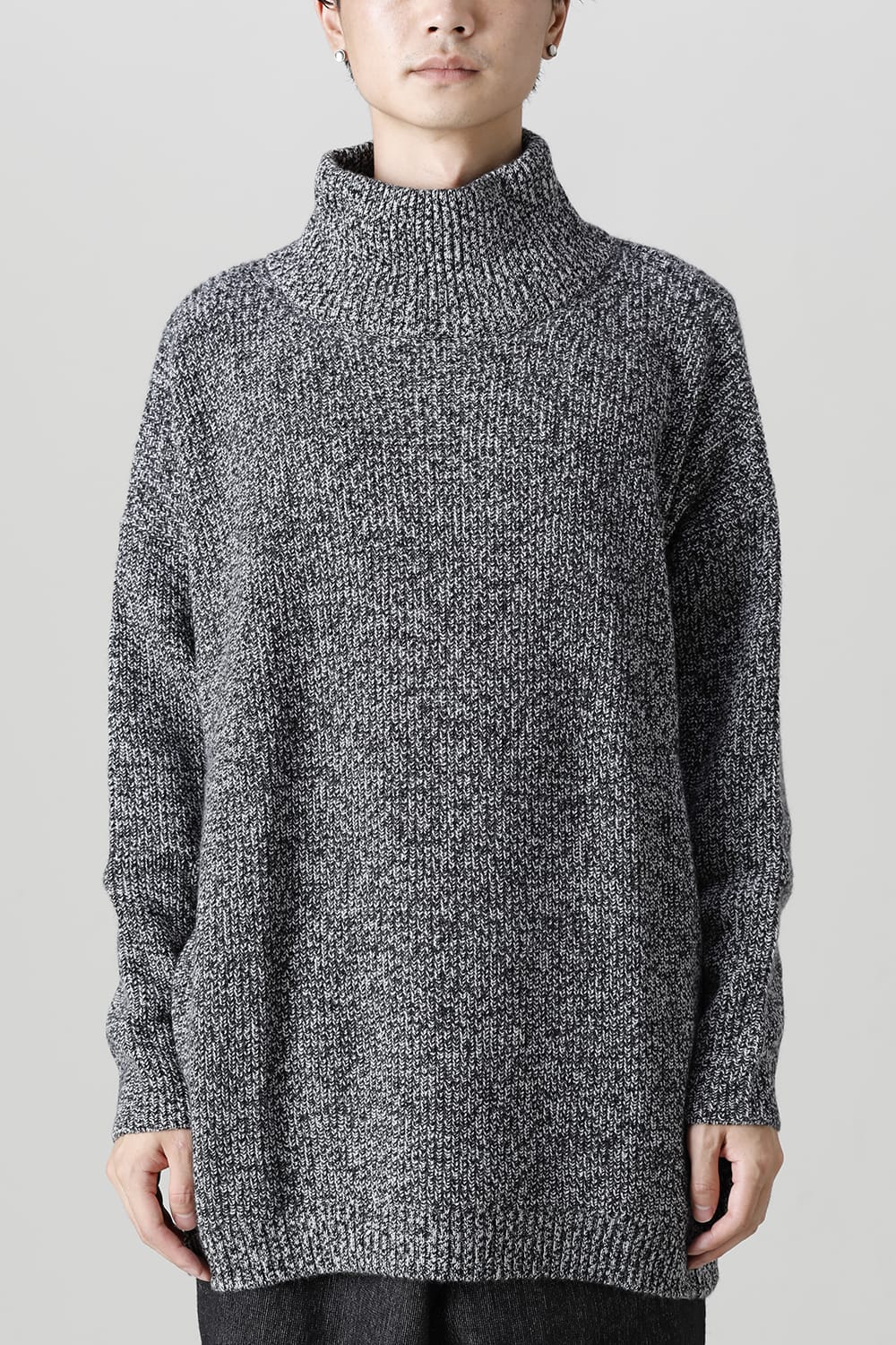 High neck knit cashmere Melange Black