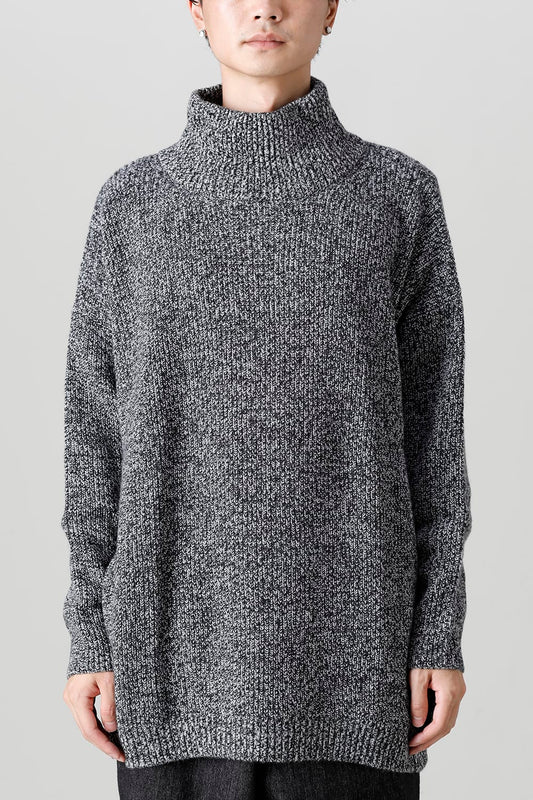 High neck knit cashmere Melange Black