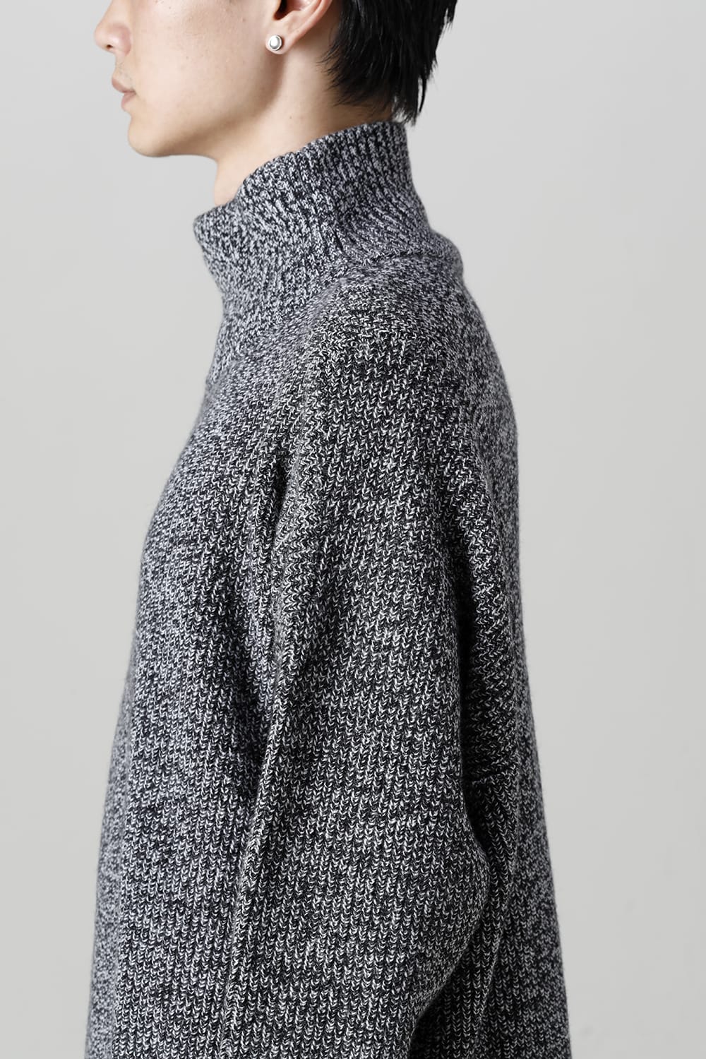 High neck knit cashmere Melange Black