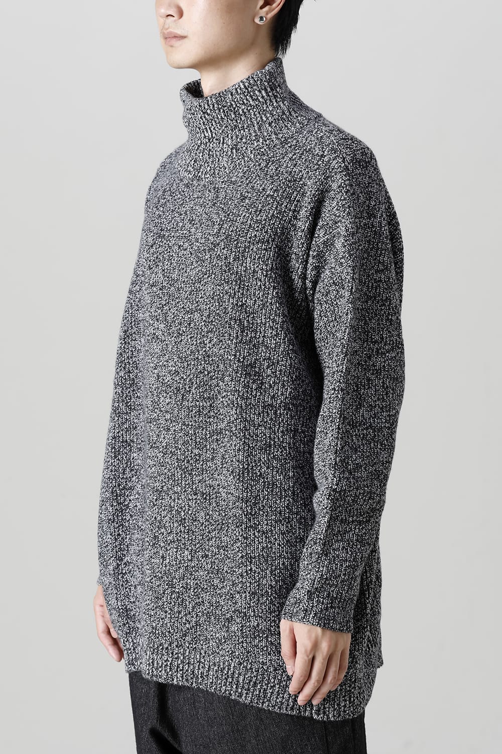 High neck knit cashmere Melange Black