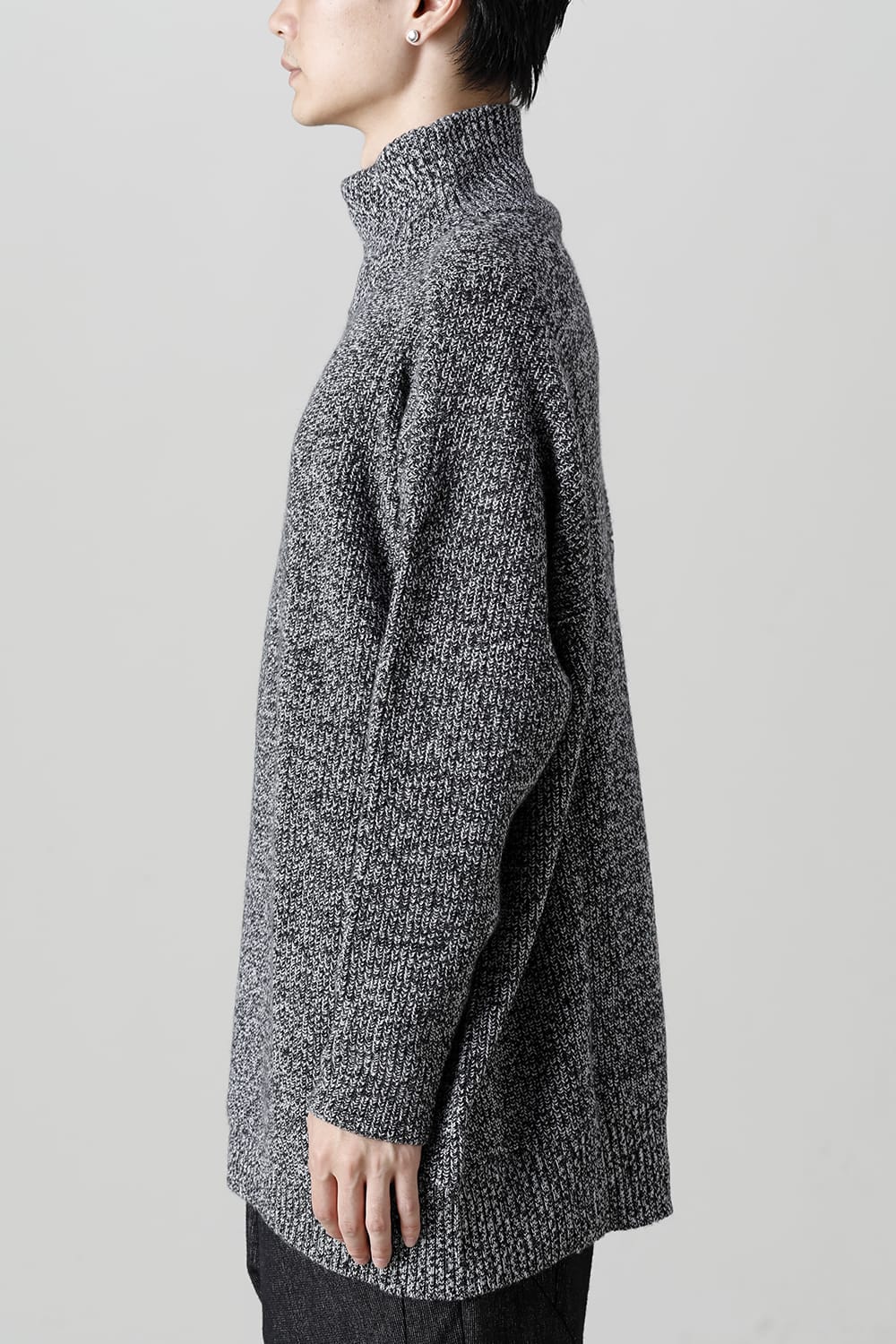 High neck knit cashmere Melange Black