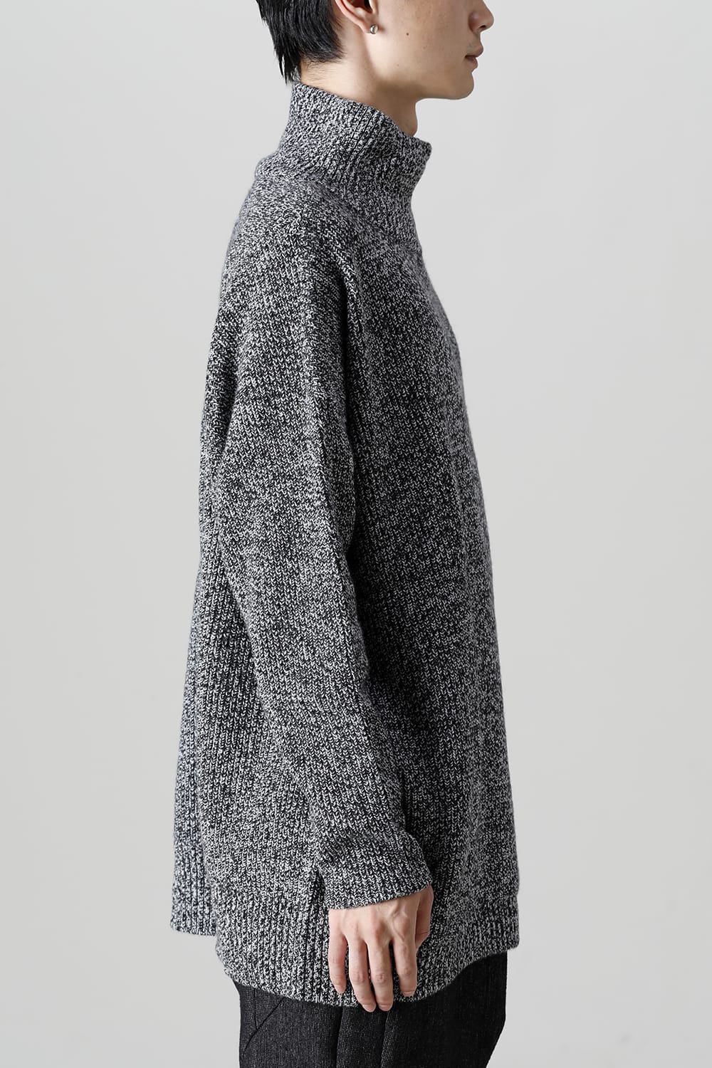 High neck knit cashmere Melange Black