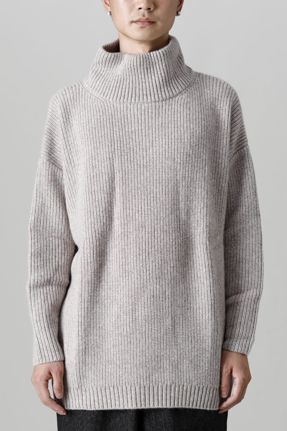 Hight neck knit cashmere Melange Gray