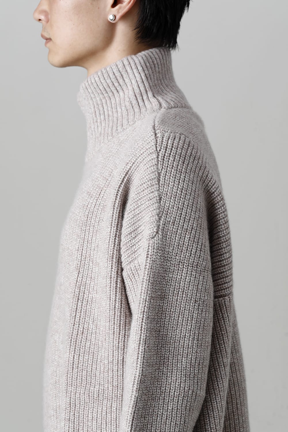 Hight neck knit cashmere Melange Gray