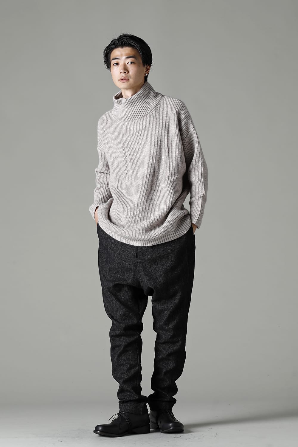 Hight neck knit cashmere Melange Gray