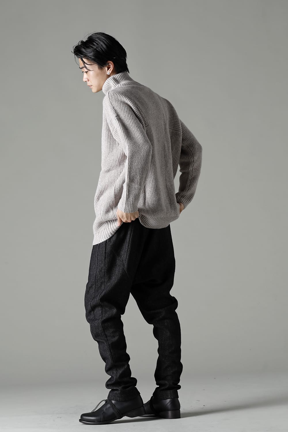Hight neck knit cashmere Melange Gray