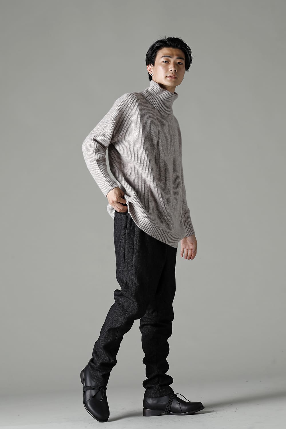 Hight neck knit cashmere Melange Gray