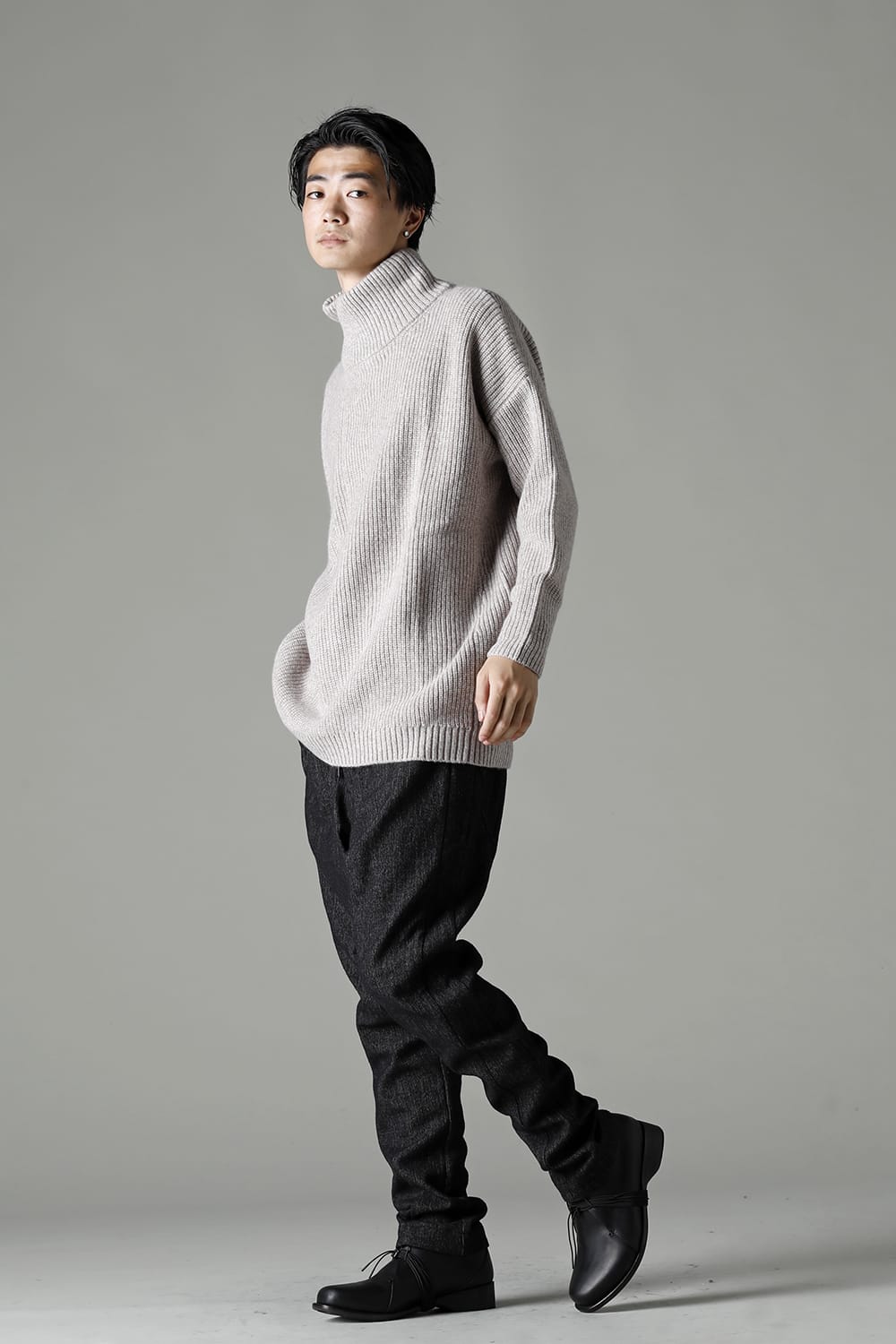 Hight neck knit cashmere Melange Gray