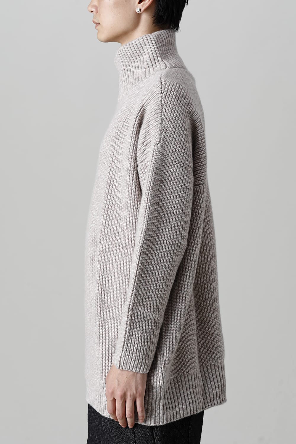 Hight neck knit cashmere Melange Gray
