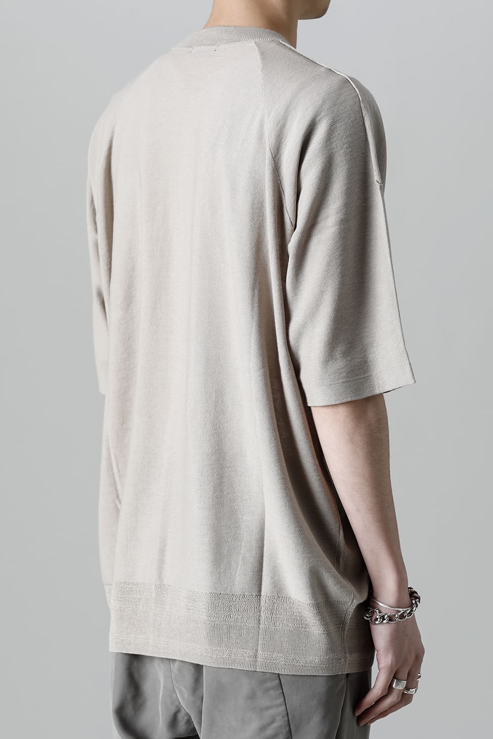 ルーズフィット ニットショートスリーブ シルク/コットン  ベージュグレー