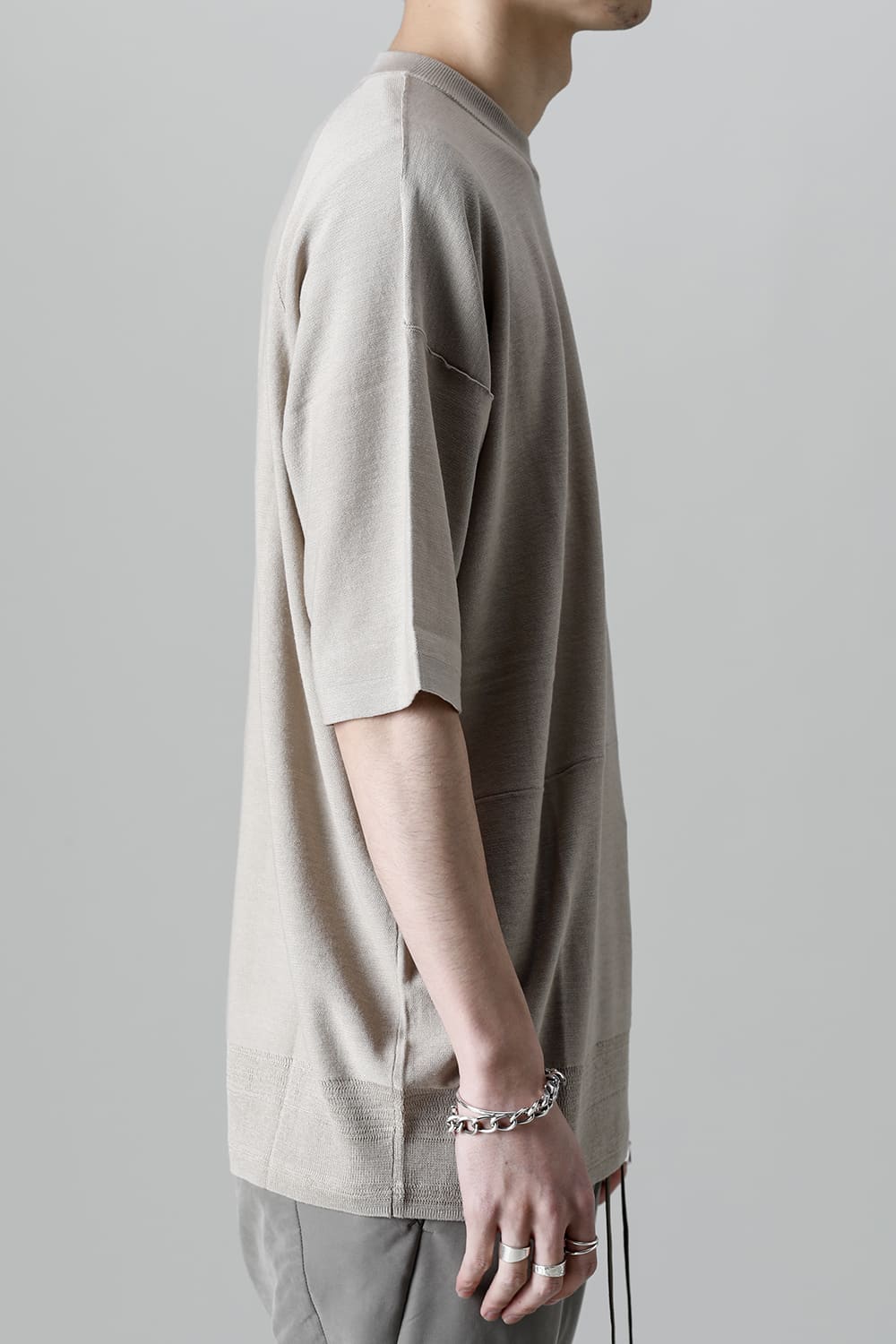 ルーズフィット ニットショートスリーブ シルク/コットン  ベージュグレー