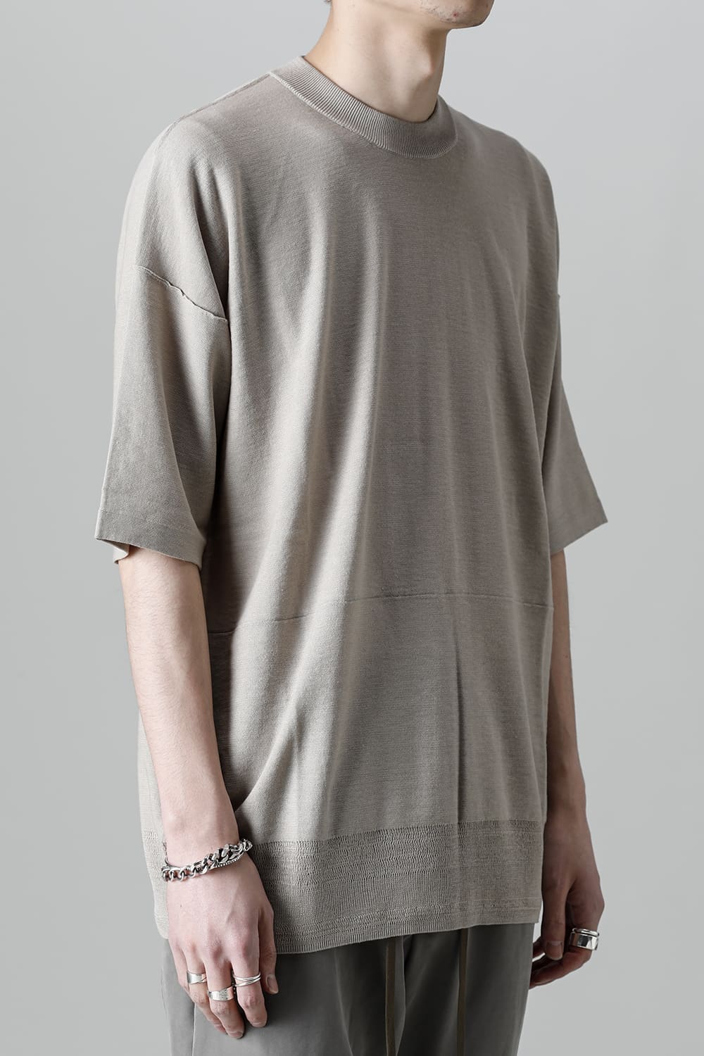 ルーズフィット ニットショートスリーブ シルク/コットン  ベージュグレー