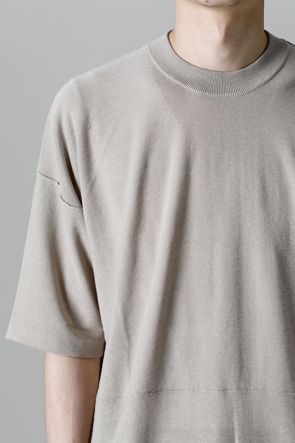 ルーズフィット ニットショートスリーブ シルク/コットン  ベージュグレー