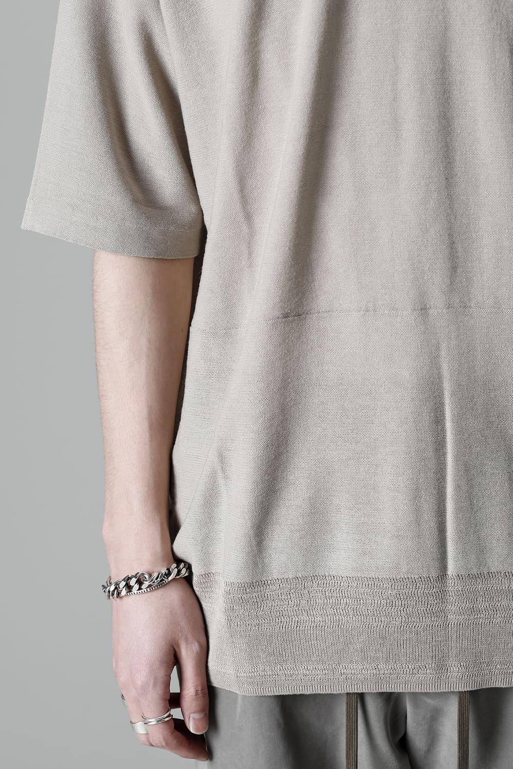 ルーズフィット ニットショートスリーブ シルク/コットン  ベージュグレー