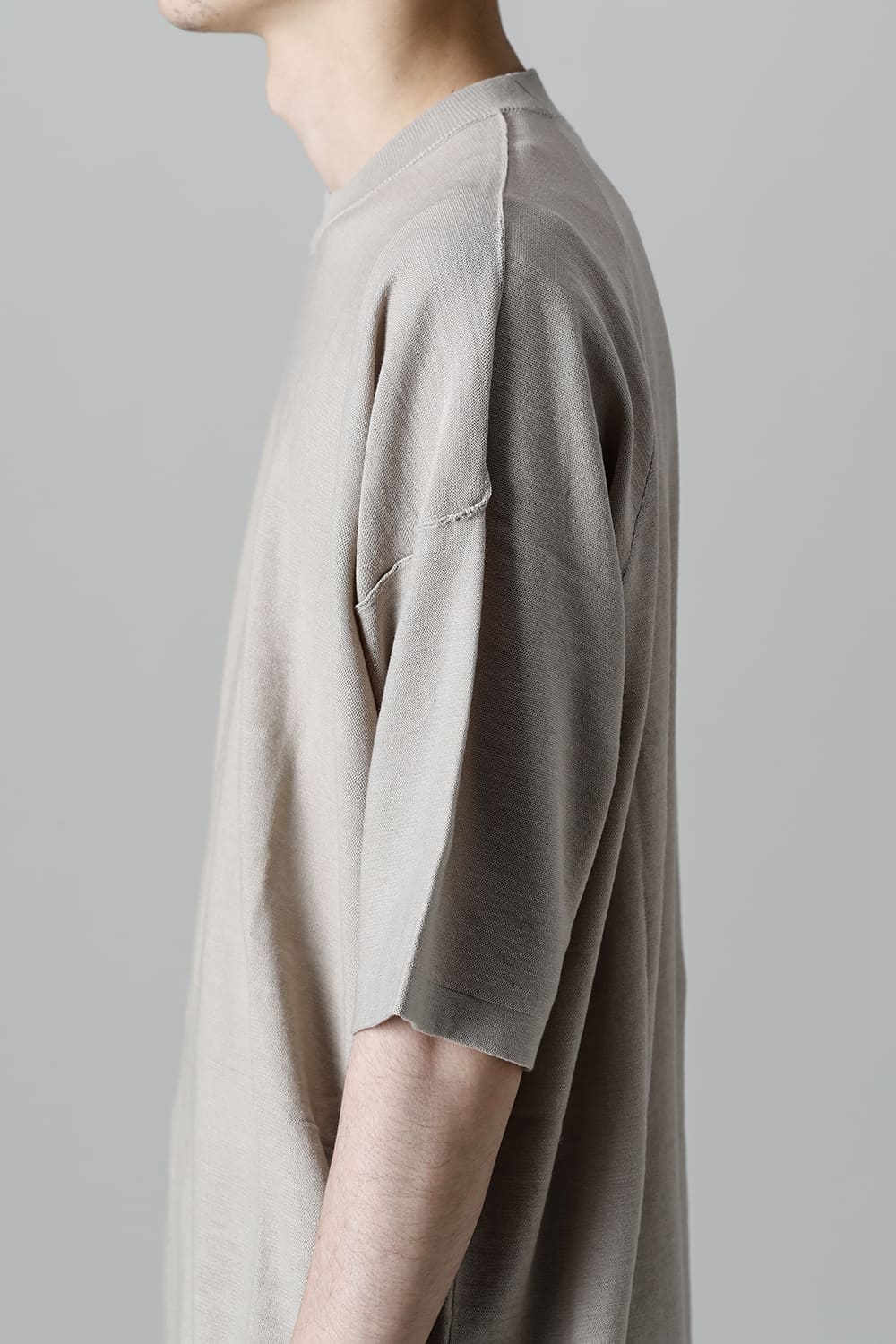 ルーズフィット ニットショートスリーブ シルク/コットン  ベージュグレー