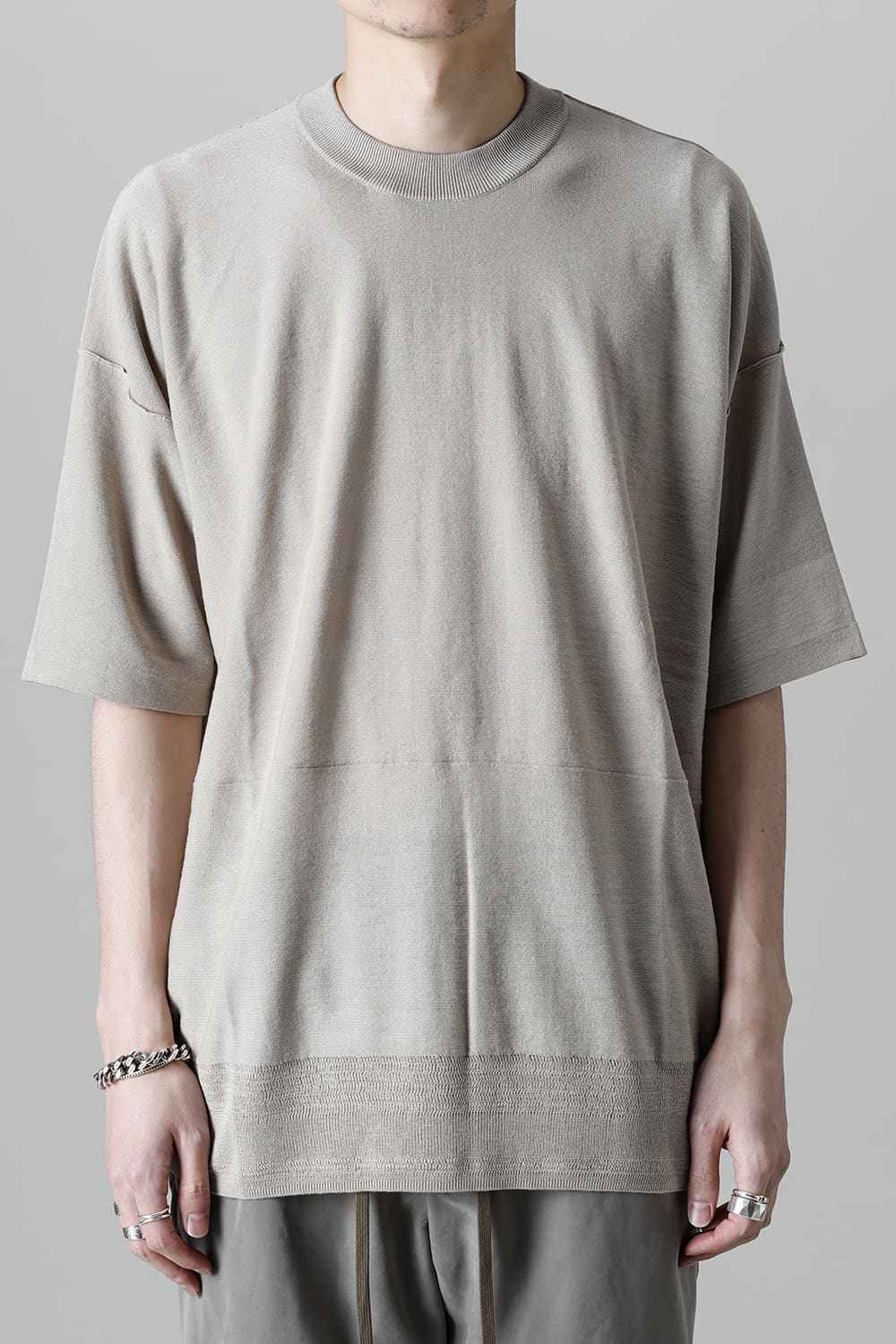 ルーズフィット ニットショートスリーブ シルク/コットン  ベージュグレー